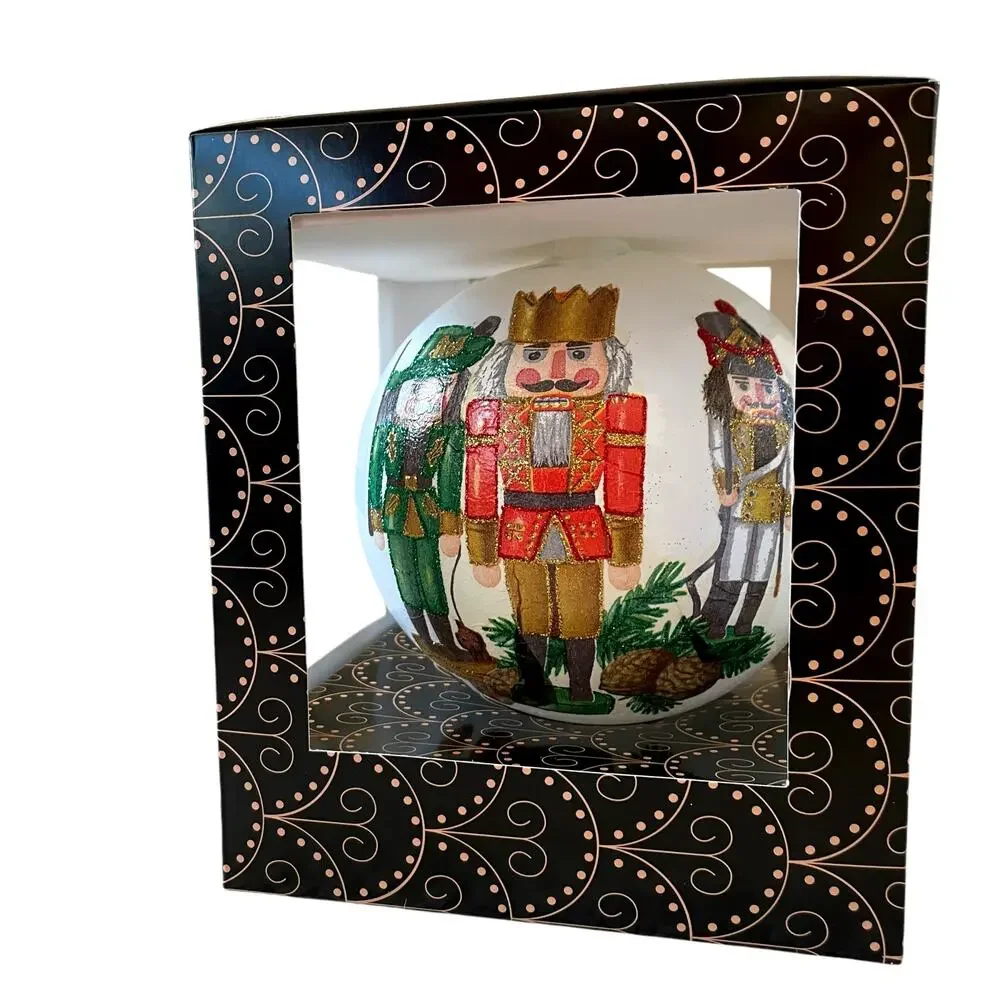 Hand Blown in Poland Glass NUTCRACKER Christmas Ornament Large 6in Glittery New